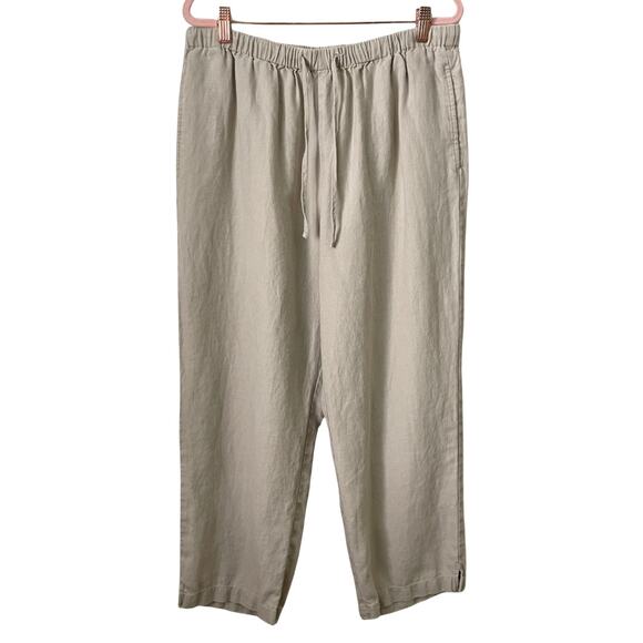Orvis Pants Womens Large Tan Linen High Rise Cropped Ankle Beachy Lagenlook - Picture 1 of 10